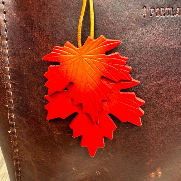 Genuine Leather Maple Leaf Bag Charm Autumn Leaves Brown Leather Crossbody Charm - Picture 3 of 8